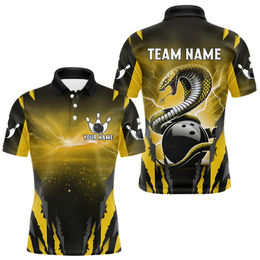 Maxcorners Yellow Thunder Lightning Cobra Snake Bowling Shirts For Men Custom Bowling Jersey Polo & 1/4 Zip