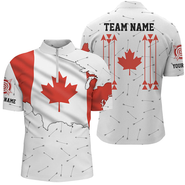 Maxcorners Personalized Patriotic Canada Flag Archery Men Polo & Quarter-Zip Shirt Archery Team Uniform Shirts