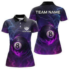 Maxcorners Personalized 3D Purple Billiard Jerseys For Men, Lightning 8 Ball Pool Billiard Team Shirts
