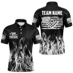 Maxcorners White Black Flaming American Flag Men Billiard Shirt Custom Patriotic Pool Player Billiard Jersey LM2206
