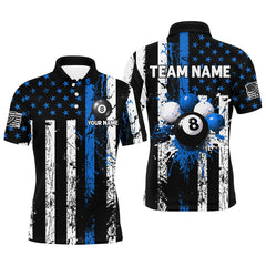 Maxcorners Billiard Blue Grunge Us Flag Patriotic Customized Name, Team Anme 3D Polo Shirt