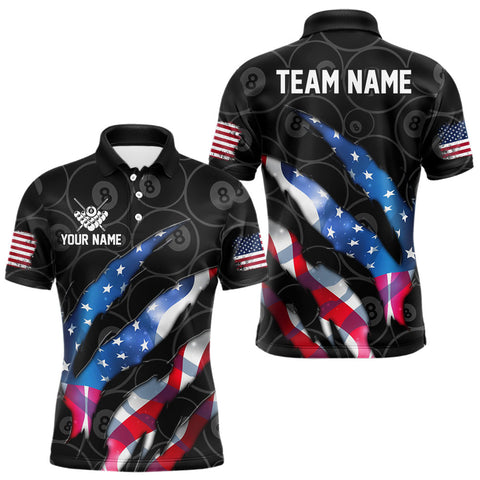Maxcorners Custom Glowing American Flag 8 Ball Billiard Shirt For Men, Patriotic Billiard Team Jerseys |Black TU1108