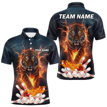 Maxcorners Thunder Lightning Flame Custom Tiger Bowling Shirts For Men Bowling Team Jersey Polo & Quarter Zip LM0410