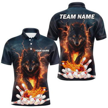 Maxcorners Thunder Lightning Flame Custom Wolf Bowling Shirts For Men Bowling Team Jersey Polo & Quarter Zip LM0410