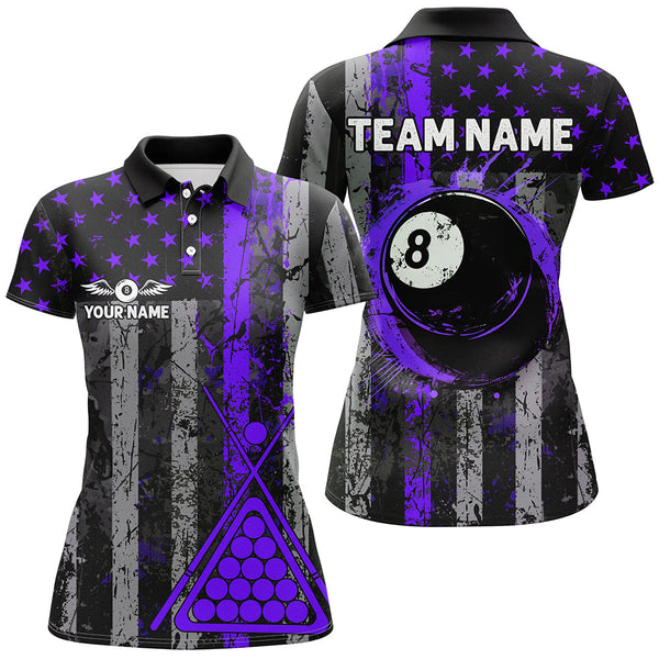 Maxcorners Purple Grunge Us Flag Patriotic Billiard Jersey Customized Name, Team Name 3D Shirt