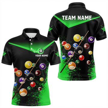 Maxcorners Personalized Grunge Green Black 3D Pool Balls Men Billiard Shirts Custom Billiard Jerseys For Men And Women