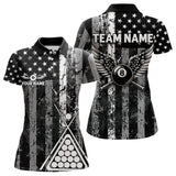Maxcorners Black White 8 Ball Wings Grunge Us Flag Patriotic Billiard Shirts For Men Custom Billiard Jerseys