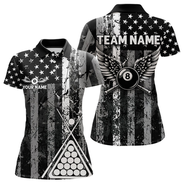 Maxcorners Black White 8 Ball Wings Grunge Us Flag Patriotic Billiard Shirts For Men Custom Billiard Jerseys