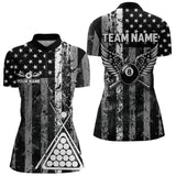 Maxcorners Black White 8 Ball Wings Grunge Us Flag Patriotic Billiard Shirts For Men Custom Billiard Jerseys