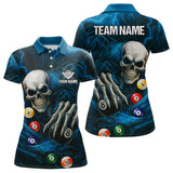 Maxcorners Personalized Blue Funny Skeleton Pool Balls Billiard Shirt For Men, Skull Billiard Team Jerseys LM1307