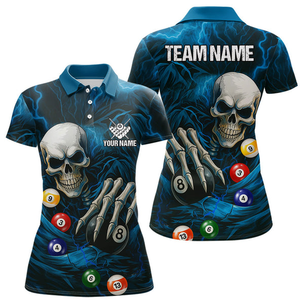 Maxcorners Personalized Blue Funny Skeleton Pool Balls Billiard Shirt For Men, Skull Billiard Team Jerseys LM1307
