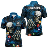 Maxcorners Personalized Blue Funny Skeleton Pool Balls Billiard Shirt For Men, Skull Billiard Team Jerseys LM1307
