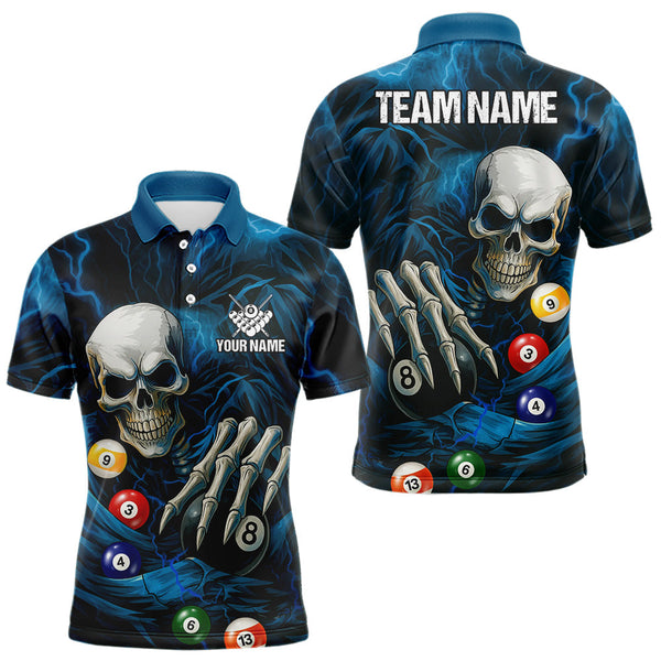 Maxcorners Personalized Blue Funny Skeleton Pool Balls Billiard Shirt For Men, Skull Billiard Team Jerseys LM1307