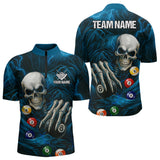 Maxcorners Personalized Blue Funny Skeleton Pool Balls Billiard Shirt For Men, Skull Billiard Team Jerseys LM1307