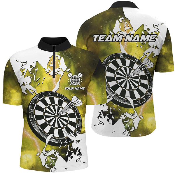 Maxcorners Darts Yellow Lightning Grunge Dartboard Customized Name, Team Anme 3D Polo Shirt