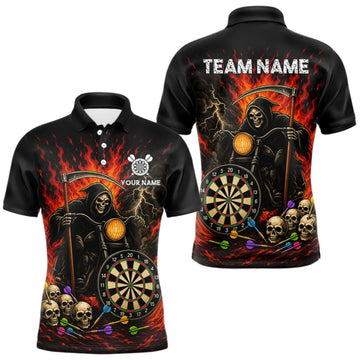 Maxcorners Personalized Grim Reaper Motorcycle Flame Darts Shirt For Men Custom Funny Darts Team Jersey LM1508