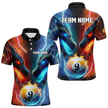 Maxcorners Blue And Orange Custom Dragon 9 Ball Pool Billiard Shirt For Men, Billiard Jersey Polo & 1/4 Zip LM0412