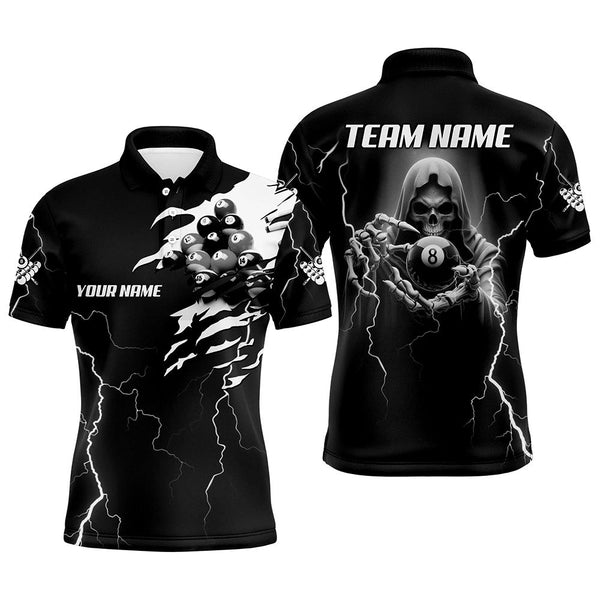 Maxcorners Black Skeleton Lightning Thunder Custom Men Billiard Shirts, Billiard Pool Team Jerseys Uniform