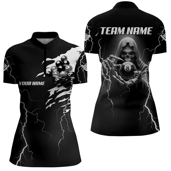 Maxcorners Black Skeleton Lightning Thunder Custom Women Billiard Shirts, Billiard Pool Team Jerseys Uniform