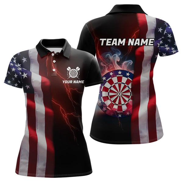 Maxcorners Personalized Lightning American Flag Dartboard Smoke Dart Shirts For Men Team Patriotic Dart Jersey