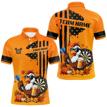 Maxcorners Custom Orange Funny Turkey Beer US Flag Darts Jerseys For Men, Thanksgiving Darts Team Shirts LM1508