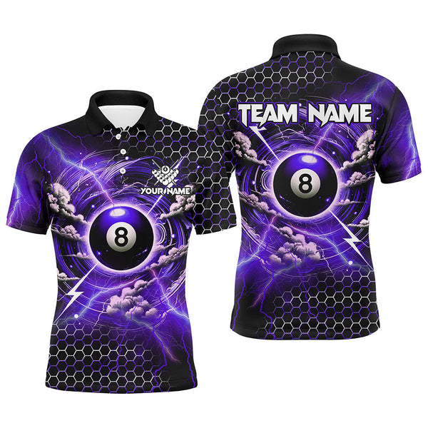 Maxcorners Funny Storm Cloud Thunder 8 Ball Pool Custom Billiard Shirts, 8 Ball Shirts Billiard Jersey | Purple