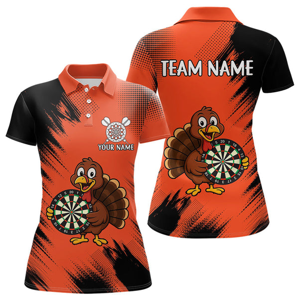 Maxcorners Custom Orange Funny Turkey Darts Shirt For Men, Thanksgiving Darts Team Jersey Polo & 1/4 Zip MT1309