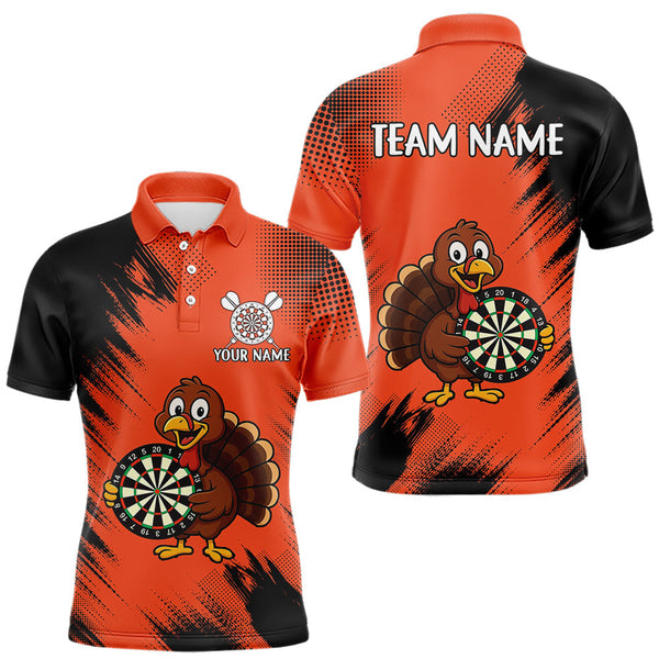 Maxcorners Custom Orange Funny Turkey Darts Shirt For Men, Thanksgiving Darts Team Jersey Polo & 1/4 Zip MT1309
