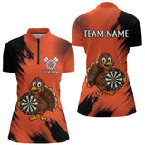 Maxcorners Custom Orange Funny Turkey Darts Shirt For Men, Thanksgiving Darts Team Jersey Polo & 1/4 Zip MT1309