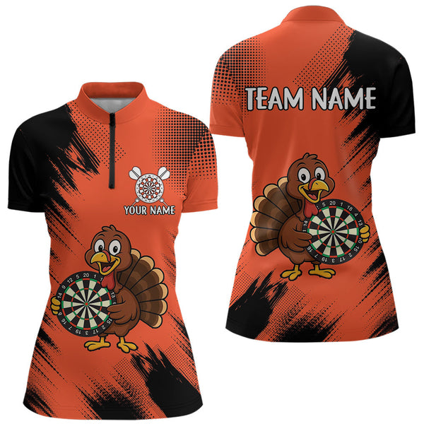 Maxcorners Custom Orange Funny Turkey Darts Shirt For Men, Thanksgiving Darts Team Jersey Polo & 1/4 Zip MT1309