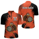 Maxcorners Custom Orange Funny Turkey Darts Shirt For Men, Thanksgiving Darts Team Jersey Polo & 1/4 Zip MT1309