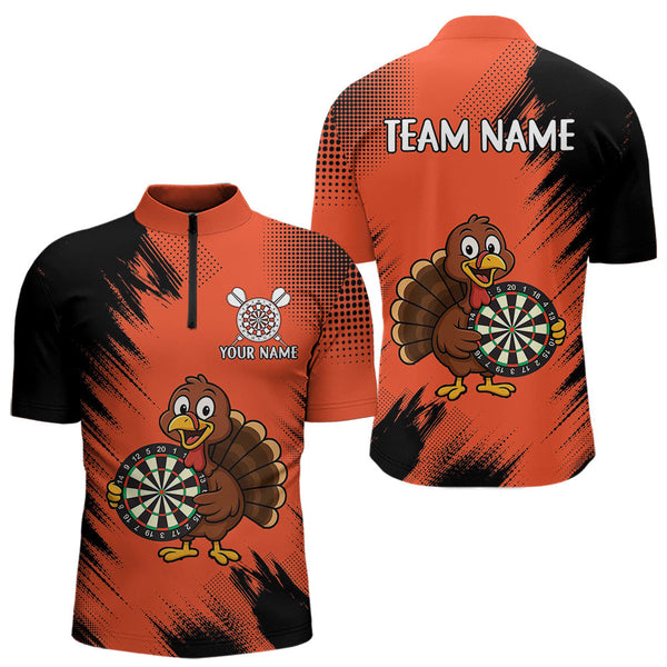Maxcorners Custom Orange Funny Turkey Darts Shirt For Men, Thanksgiving Darts Team Jersey Polo & 1/4 Zip MT1309