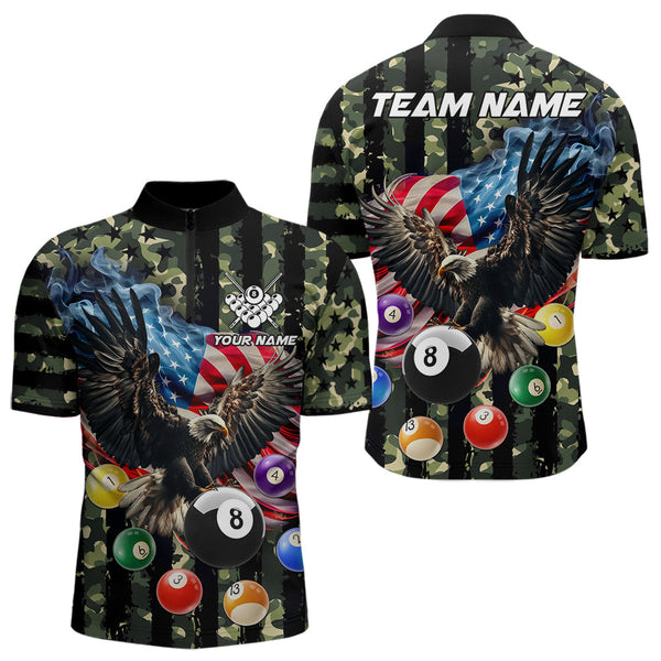 Maxcorners Green Camo American Flag Eagle 8 Ball Billiard Shirt For Men Custom Patriotic Pool Team Jerseys MT1309