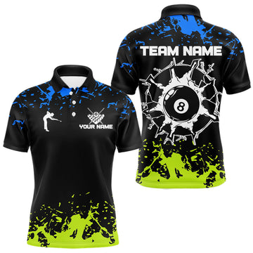 Maxcorners Personalized Black, Blue And Green 8 Ball Billiard Shirts For Men Custom Pool Team Jersey LM0410
