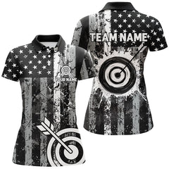 Maxcorners Custom Black Grunge Usa Flag Archery Shirts For Men, Patriotic American Archery Team Jerseys