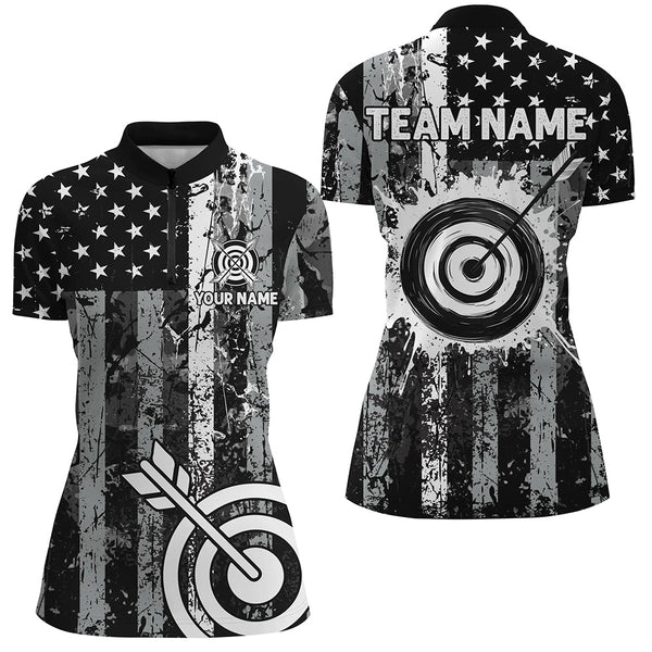 Maxcorners Custom Black Grunge Usa Flag Archery Shirts For Men, Patriotic American Archery Team Jerseys