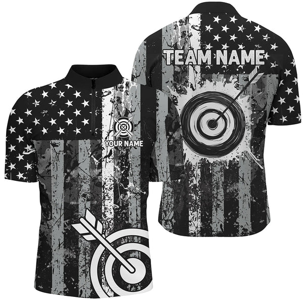 Maxcorners Custom Black Grunge Usa Flag Archery Shirts For Men, Patriotic American Archery Team Jerseys