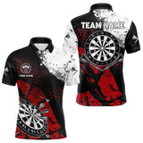 Maxcorners Retro Black Red Grunge Pattern Darts Polo, Quarter Zip Custom Men Dart Shirt Team Dart Jersey