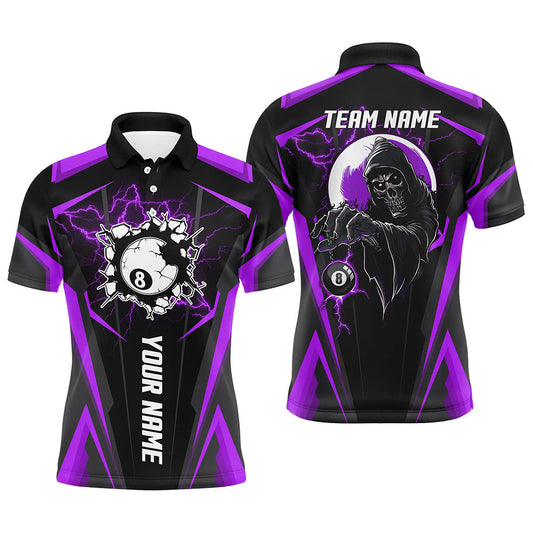 Maxcorners Personalized Purple Billiard Grim Reaper Men Polo Shirts