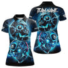 Maxcorners Personalized Blue Billiard 8 Ball Skull Billiard Polo & 1/4 Zip For Men, Lightning Billiard Jerseys LM133
