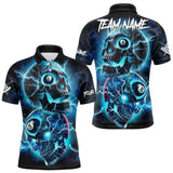 Maxcorners Personalized Blue Billiard 8 Ball Skull Billiard Polo & 1/4 Zip For Men, Lightning Billiard Jerseys LM133