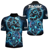 Maxcorners Personalized Blue Billiard 8 Ball Skull Billiard Polo & 1/4 Zip For Men, Lightning Billiard Jerseys LM133