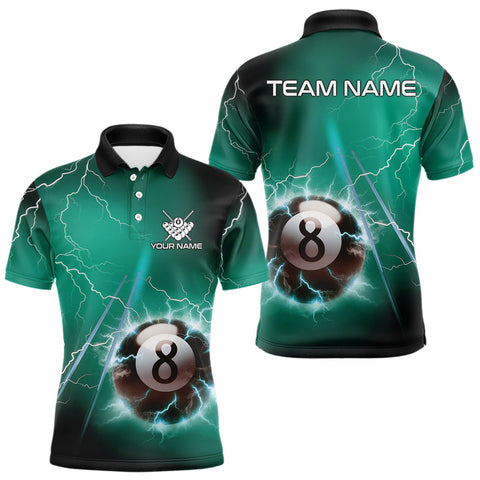 Maxcorners Personalized Turquoise Thunder Lightning 8 Ball Pool Billiard Shirt For Men, Billiard Team Jersey LM1708