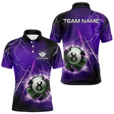 Maxcorners Personalized Purple 3D Thunder Lightning 8 Ball Pool Billiard Shirt For Men, Billiard Team Jersey  LM1708