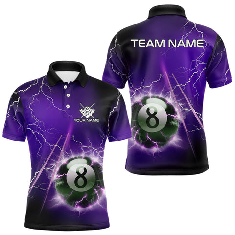 Maxcorners Personalized Purple 3D Thunder Lightning 8 Ball Pool Billiard Shirt For Men, Billiard Team Jersey  LM1708