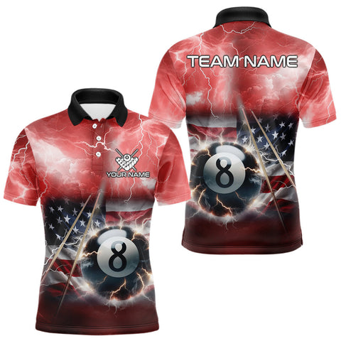 Maxcorners Red American Flag Thunder Lightning 8 Ball Pool Billiard Shirt For Men Custom Billiard Team Jersey LM1708