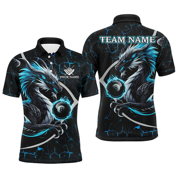 Maxcorners Personalized Blue Fiery Crack Pattern Dragon Billiard Shirts For Men, Team League Billiard Jerseys