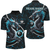 Maxcorners Personalized Blue Fiery Crack Pattern Dragon Billiard Shirts For Men, Team League Billiard Jerseys