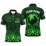 Maxcorners Personalized Green Flaming 8 Ball Pool Cue Fire Billiard Shirts For Men Team League Billiard Jersey