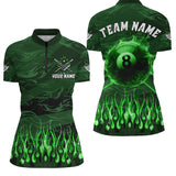 Maxcorners Personalized Green Flaming 8 Ball Pool Cue Fire Billiard Shirts For Men Team League Billiard Jersey